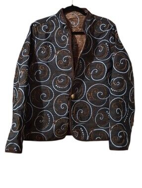 Trimdin Artisan  Reversible Brown Jacquard Tapestry Lightweight Fall Jacket NWT